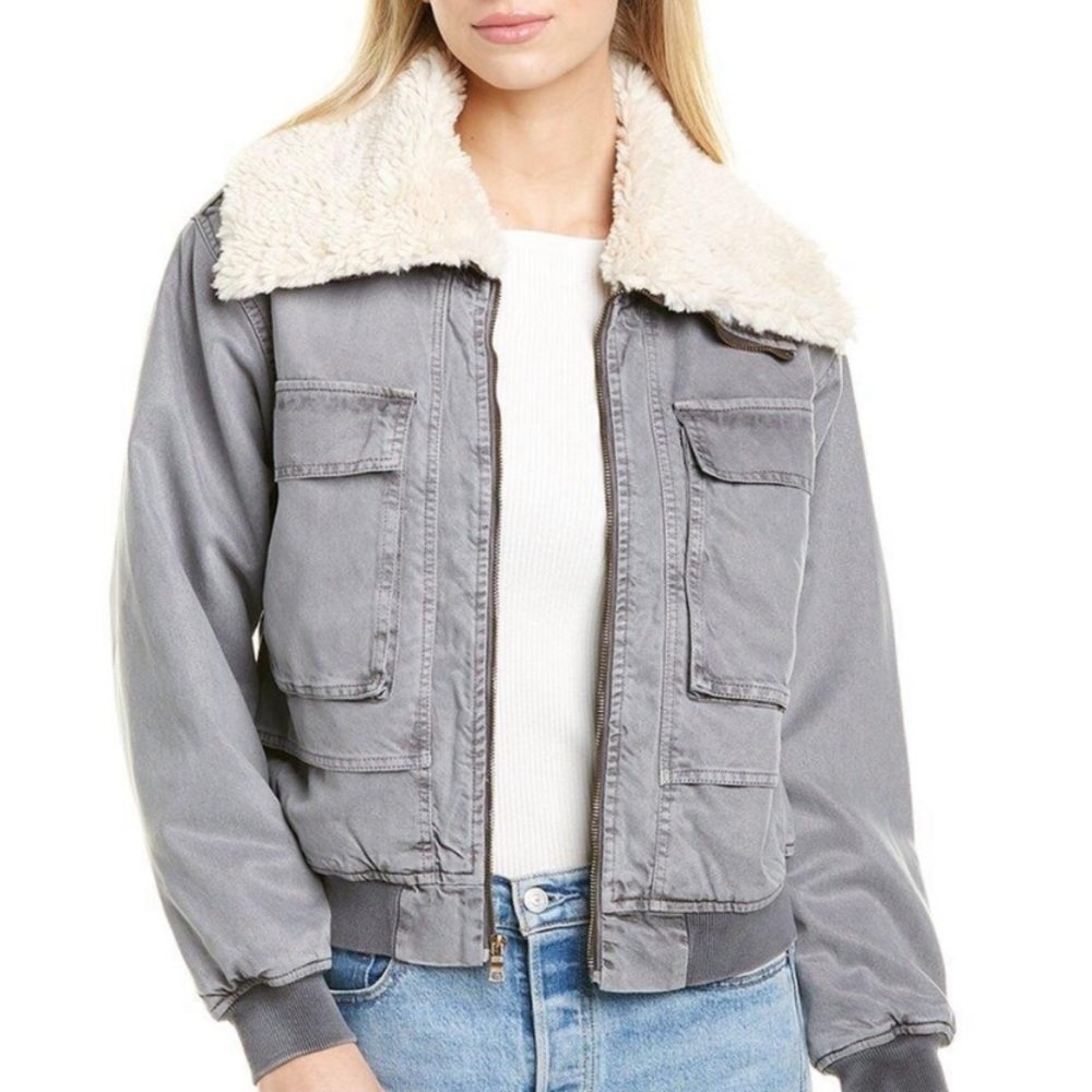 Young fabulous & broke aviator zip jack detachable faux fur quilted interior S